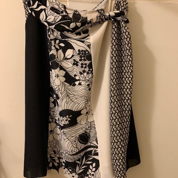 OSCAR by Oscar de la Renta - Black & Cream Panel Skirt, Size 14 - Picture 5 of 6